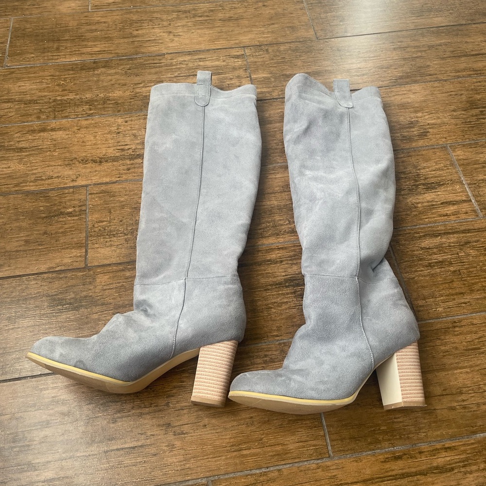 Above The Knee Gray Suede Boots